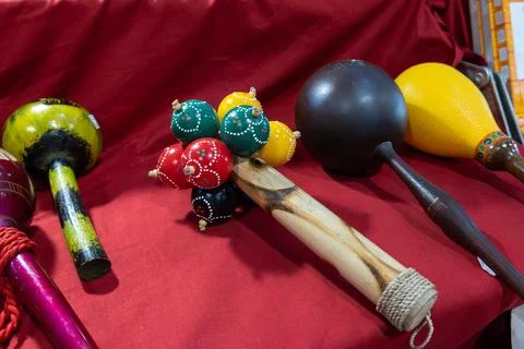 Various percussion instruments maracas, Ping Pong Shaker Stock Photos
