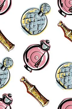 Various perfume bottles on a white background. Stylish seamless pattern for Stock Illustration