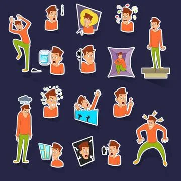 Various phobias icons set vector sticker 库存插图