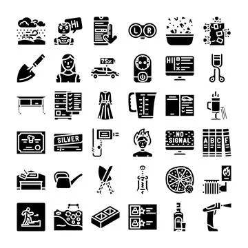 Various pictograms creating diverse digital glyph icons set 库存插图