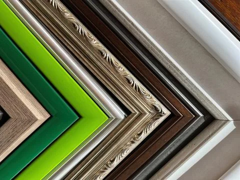 Various Picture Frame Samples Displayed Close-Up Stock Photos