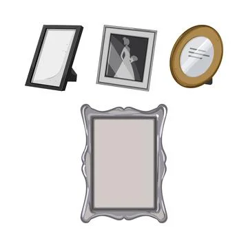 Various picture frames displaying memories and decorative elements Stockillustratie