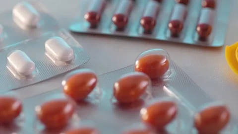 Various pills and capsules. Stock Footage 261988730