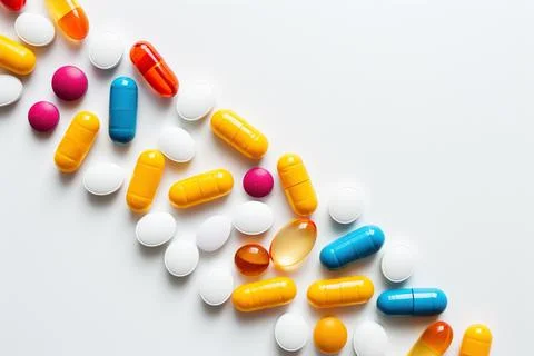 Various pills on a white background Stock Photos