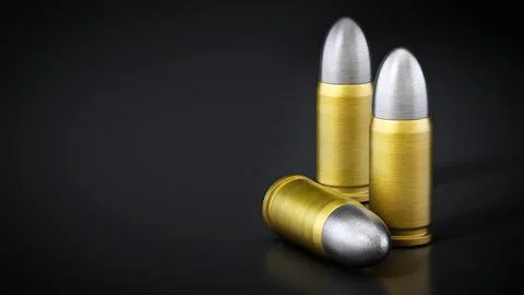 Various pistol bullets isolated on black background. 3D illustration Stock Illustration