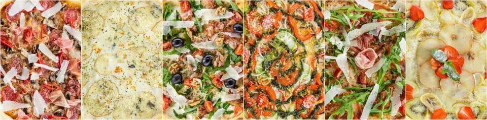Various pizzas backgrounds Stock Photos
