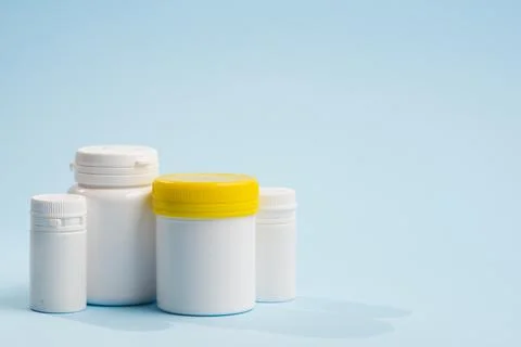 Various plastic bottles pills Stock Photos