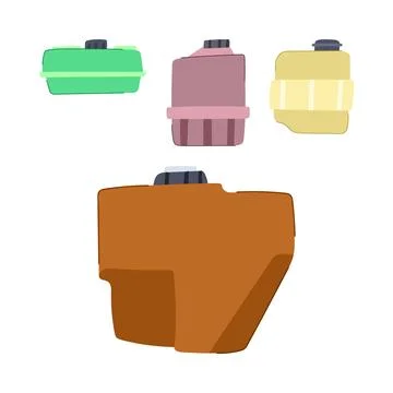 Various plastic fluid reservoirs different shapes sizes Stock Illustration
