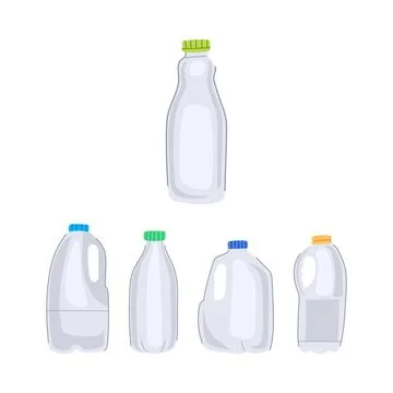 Various plastic milk bottles and jugs packaging design Stock Illustration