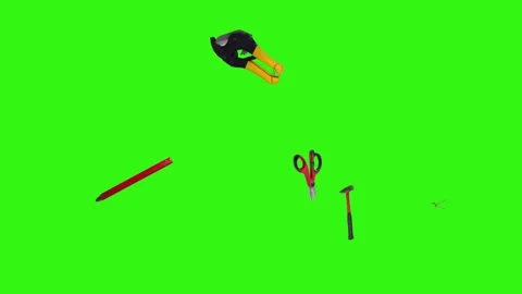 Various plumber tools and supplies falling against a bright green background Stock Footage 336554894