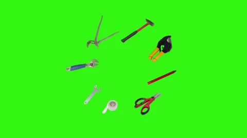 Various plumber tools and supplies falling against a bright green background 스톡 동영상 336554895