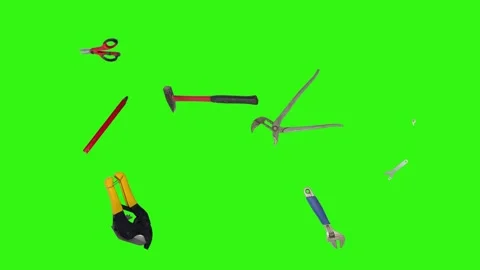 Various plumber tools and supplies falling against a bright green background 스톡 동영상 336554896
