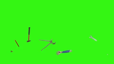 Various plumber tools and supplies falling against a bright green background 스톡 동영상 336554898