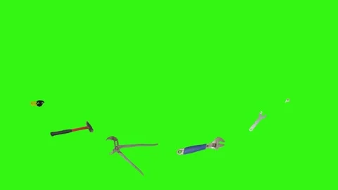 Various plumber tools and supplies falling against a bright green background 스톡 동영상 336554903