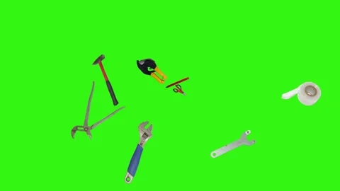 Various plumber tools and supplies falling against a bright green background 스톡 동영상 336554905