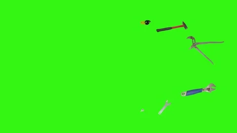 Various plumber tools and supplies falling against a bright green background Stock Footage 336554906