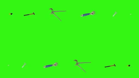 Various plumber tools and supplies falling against a bright green background 스톡 동영상 336554907