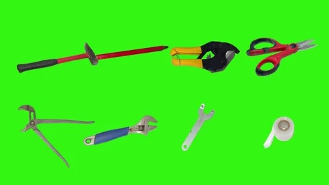Various plumber tools and supplies falling against a bright green background 스톡 동영상 336555123