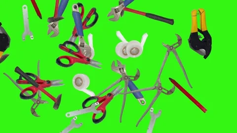 Various plumber tools and supplies falling against a bright green background 스톡 동영상 336555314