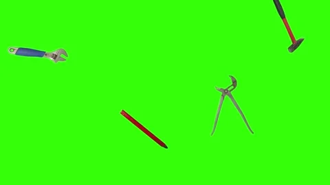 Various plumber tools and supplies falling against a bright green background Video stock 336555522