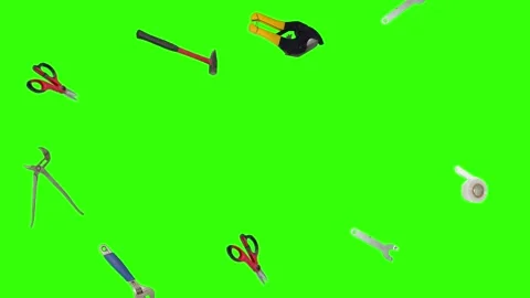 Various plumber tools and supplies falling against a bright green background 스톡 동영상 336555736