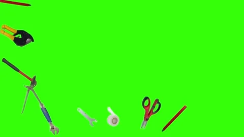 Various plumber tools and supplies falling against a bright green background Stock Footage 336555737