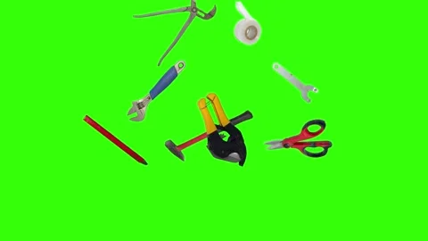 Various plumber tools and supplies falling against a bright green background Video stock 336555807