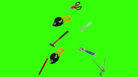 Various plumber tools and supplies falling against a bright green background Video stock 336555855