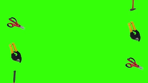 Various plumber tools and supplies falling against a bright green background Stock Footage 336555952