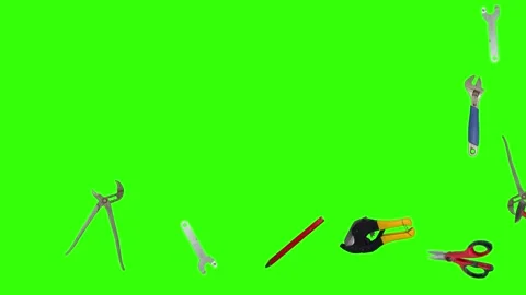 Various plumber tools and supplies falling against a bright green background Stock Footage 336555956