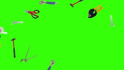 Various plumber tools and supplies falling against a bright green background Stock-Footage 336556136