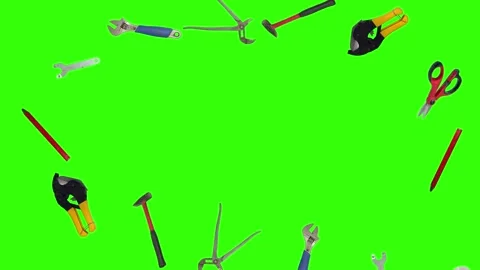 Various plumber tools and supplies falling against a bright green background 스톡 동영상 336556137