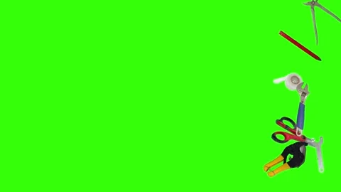 Various plumber tools and supplies falling against a bright green background Stock Footage 336556208