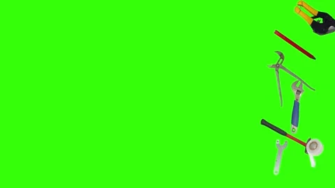 Various plumber tools and supplies falling against a bright green background 스톡 동영상 336556209