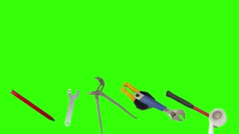 Various plumber tools and supplies falling against a bright green background Stock Footage 336556241