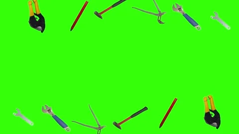 Various plumber tools and supplies falling against a bright green background 스톡 동영상 336556242