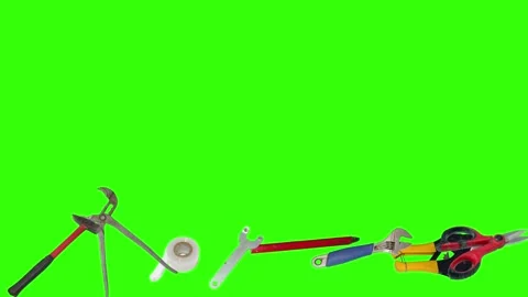 Various plumber tools and supplies falling against a bright green background 스톡 동영상 336556276