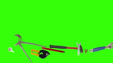 Various plumber tools and supplies falling against a bright green background Stock Footage 336556459