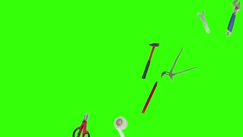 Various plumber tools and supplies falling against a bright green background 스톡 동영상 336556518