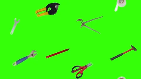 Various plumber tools and supplies falling against a bright green background 스톡 동영상 336556555