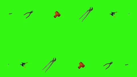 Various plumber tools and supplies falling against a bright green background Видео 337501569