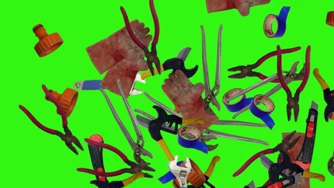 Various plumber tools and supplies falling against a bright green background Vidéo 337501746