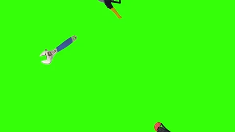 Various plumber tools and supplies falling against a bright green background Vidéo 337501897