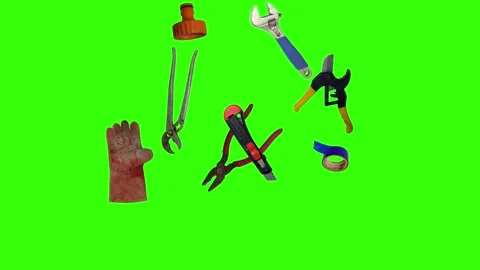 Various plumber tools and supplies falling against a bright green background Vidéo 337501915