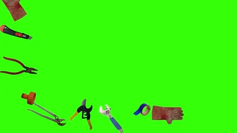 Various plumber tools and supplies falling against a bright green background Vidéo 337501981