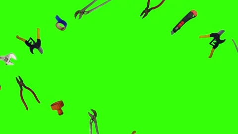 Various plumber tools and supplies falling against a bright green background Vidéo 337502020