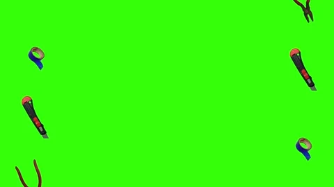 Various plumber tools and supplies falling against a bright green background Stockbeeldmateriaal 337502021