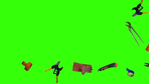 Various plumber tools and supplies falling against a bright green background Vidéo 337502023