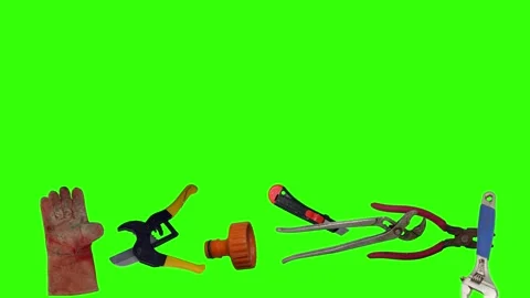 Various plumber tools and supplies falling against a bright green background Vidéo 337502078