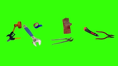 Various plumber tools and supplies falling against a bright green background Vidéo 337502098